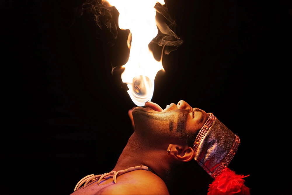 fire trick at Pirates Voyage